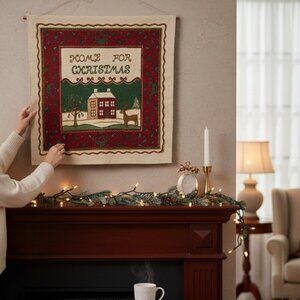 Jacquard Loomed Tapestry "Home For Christmas" Pillows Framing Wall 18" x 16"